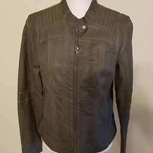 Khaki green faux leather jacket